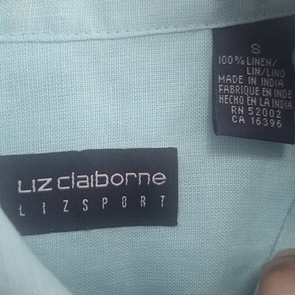 Liz Claiborne 100% Linen Minty Green Aqua Long Sleeve Men's Shirt Size S NWT - Picture 4 of 4